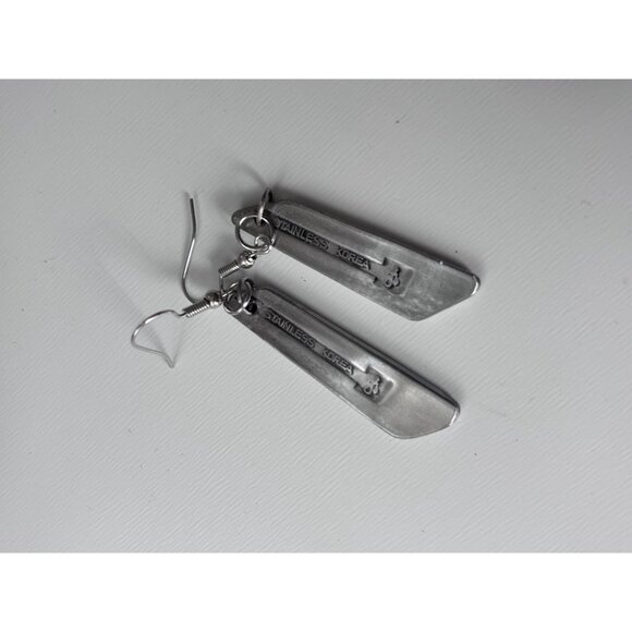 Handmade Upcycled Silverware Leaf Print Earrings: Stainless Steel Drop Earrings - Picture 4 of 5